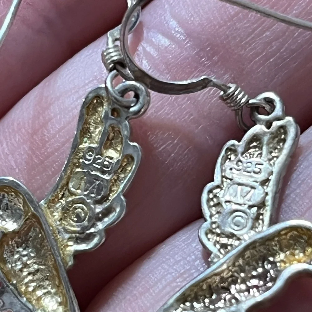 Vintage Cottagecore Hummingbird Sterling Silver 925 Dangle Pierced Earrings - Picture 6 of 6